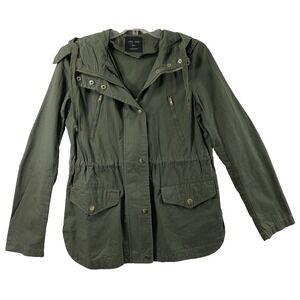 Love Tree Utility Jacket Women Small Military Green Hooded Cotton Field Coat